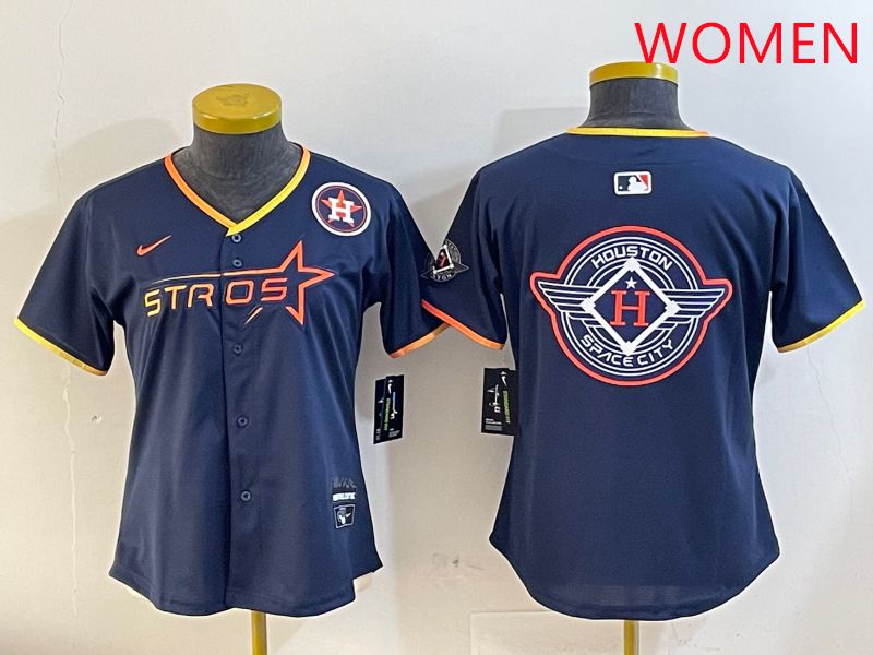 Women Houston Astros Blank Drak Blue Three generations Joint Name 2025 Nike MLB Jersey style 29